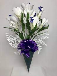 We custom make every single arrangements to your specification and special needs. Silk Bouquet For Grave White West Babylon Ny Florist