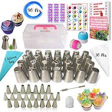 Rfaqk 90 Pcs Russian Piping Tips Set With Storage Case Cake Decorating Supplies Kit 54 Numbered Easy To Use Icing Nozzles 28 Russian 25 Icing