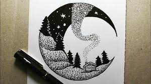 تعليم الرسم رسم منظر طبيعي ليلي سهل جدا باللون الأسود فقط خطوة بخطوة how to draw nature view youtube artwork drawings art