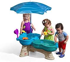 Amazon Com Step2 Spill Splash Seaway Water Table Kids Dual Level Water Play Table With Umbrella 11 Pc Kids Water Table Water Table Sand And Water Table