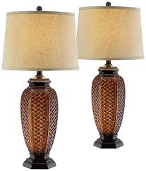 Tropical Table Lamps Set Of 2 Weathered Brown Woven Wicker Jar Beige Linen Drum Shade For Living Room Family Bedroom Regency Hill Revi Table Lamp Sets Tropical Table Lamps Lamp Sets