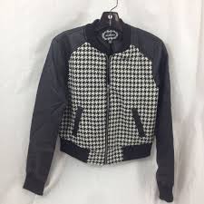 Black And White Checkered Leather Jacket Black White Checkered Jacket W Faux Leather Checkered Jacket Clothes Design Jackets