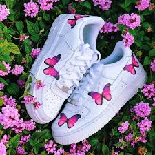 Pink Butterfly Af1 In 2020 White Nike Shoes Butterfly Shoes Nike Air Shoes
