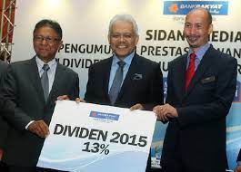 Bank koperasi islam terbesar di malaysia, bank rakyat mengumumkan dividen tunai sebanyak 15 peratus, berjumlah rm450 juta, bagi tahun kewangan berakhir 31 dis 2016 berbanding 13 peratus pada 2015. Bank Rakyat Umum 13 Peratus Dividen