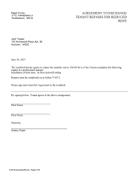 This includes the length of the lease, obligating the tenant to pay rent for that duration. Agreement To Exchange Tenant Repairs For Reduced Rent Ezlandlordforms