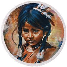 Native American girl No2 Round Beach Towel by Andrzej Szczerski