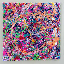 I used an old paintbrush to splash many colors of paint onto a large c. Neon Abstract Art Splatter Painting Colorful Canvas Art Large Etsy Colorful Canvas Art Splatter Art Abstract Art Painting