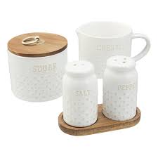 Keep in mind i love the work of independent designers, and my version isn't real copper. Better Homes Gardens Farmhouse 4 Piece Dotted Sugar Cannister Creamer And Salt And Pepper Shaker Set In White Walmart Com Walmart Com