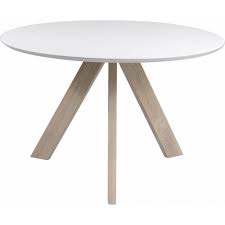 vintage tafel 120cm rond wit blad met massief eiken onderstelde drie elegante eiken poten die in een punt driehoek het ronde eettafel eettafel tafel rond hout