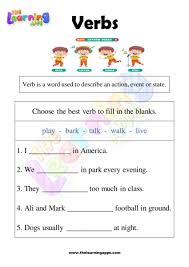 grade 1 verbs worksheets the learning apps