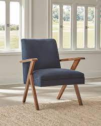 This accent chair was designed by j.g furniture company out of manhattan, new york. 905415 Mercury Row Conkling Walnut Finish Wood Dark Blue Fabric Mid Century Modern Accent Chair