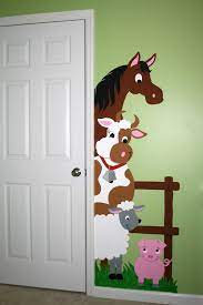These Cute Barnyard Friends Will Peek Out From Behind Your Doorway In Our Special Barnyard Doorhugger What A Great Way To Tu Mural Farm Mural Barnyard Murals