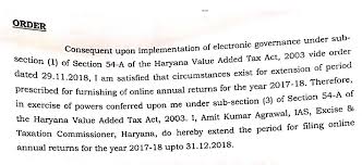 Haryana Vat Annual Return Due Date Extended To 31 12 2018