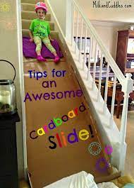 Build A Cardboard Slide On The Stairs Christmas Crafts For Toddlers Thanksgiving Games For Kids Thanksgiving Crafts For Toddlers