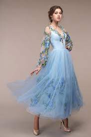 Deep V Neckline Light Blue 3d Floral Evening Dresses Chiffon Etsy Floral Evening Dresses Blue Graduation Dresses Chiffon Evening Dresses