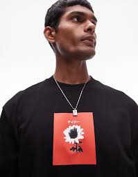 Topman oversized fit T-shirt with Japanese floral print in black