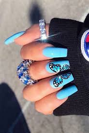 Acrylic nail tips blue acrylic nails summer acrylic nails yellow nails pointy nails gel nails toenails baby blue nails with glitter butterfly nail designs. The Best 14 Butterfly Light Blue Nail Designs 2021 Pavayeska