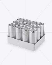Transparent Pack With 12 Aluminium Cans Mockup Half Side View High Angle Shot In Can Mockups On Yellow Images Object Mockups High Angle Shot High Angle Aluminum Can