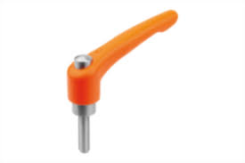 Clamping levers with protective cap and external thread, steel parts  stainless steel, matt textured