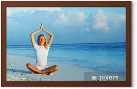 Meet squish the fish, join jaime in. Yoga Woman On Sea Coast Framed Poster Pixers We Live To Change