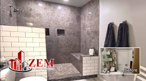 We saved our money and splurged on the remodel. Large Walk In Tile Shower Bathtub Conversion Full Bathroom Remodel Time Lapse Youtube
