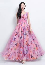 Elegant Pink Floral A Line Swing Long Dresses 99 Reoria Dresses Indian Gowns Dresses Long Gown Dress