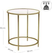 vasagle table d appoint ronde plateau en verre trempe armature metallique doree bout de canape table cons glass top end tables glass side tables side table