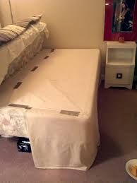 Sadly whenever spinning the mattress the bed skirt wil: Small Apartment Duct Tape Bed Skirt And The Hidden Stash Of Dew Diy Bed Skirt Dorm Bed Skirts Diy Bed Risers