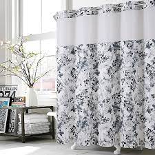 Fabric shower curtain features green and coral clusters of watercolor floral arrangements. Hookless Watercolor Floral Shower Curtain In Black White Bed Bath Beyond