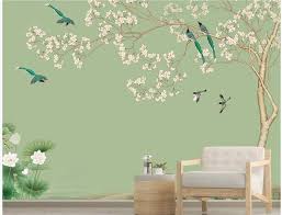 Chinoiserie Cherry Tree Wallpaper Flying Birds Home Decor Etsy Tree Wallpaper Smooth Walls Home Decor