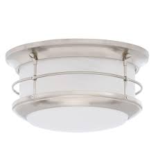 Thomas Lighting Newport 2 Light Brushed Nickel Outdoor Flush Mount Sl928378 The Home Depot
