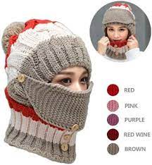 Amazon Com Needoon 3 In 1 Winter Scarf Hats Mask Set For Women Knitted Hat Ear Muffs Neck Warmer With Det Knitted Hats Cool Beanies Christmas Gifts For Girls