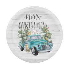 Rustic Blue Farmhouse Truck Christmas Party Paper Plate Zazzle Com Paper Plates Party Christmas Paper Plates Party Paper