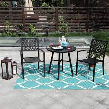 Mf Studio Metal 3 Piece Patio Outdoor Dining Furniture Set With 2 Chairs 1 Round Table For Garden Backyard Patio Walmart Com Em 2020