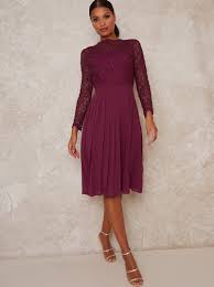 Maybe you would like to learn more about one of these? High Neck Lace Long Sleeve Midi Dress In Red Chi Chi London