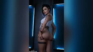 Kalinka Fox cosplays as nude Judy Alvarez from Cyberpunk 2077