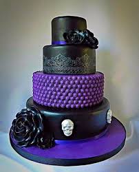 This Is Nice But Maybe Without The Skulls Lol Halloween Wedding Cakes Skull Wedding Cakes Purple Wedding Cakes