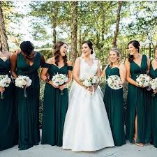 A Deep Green Goes Well For Any Wedding Season From Summer Leaves To The Deep Wint Dark Green Wedding Emerald Green Bridesmaid Dresses Green Bridesmaid Dresses
