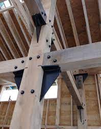 Custom Steel Connectors Designed For Heavy Timber Frame In Scottdale Pa House Design By Stone Bow Timber Frame Joinery Timber Frame Building Timber Frame Barn