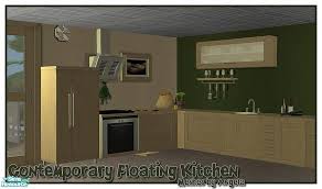 Gray floating pantry shelves are stacked against gray beadboard trim and over gray cabinets finished with a white. Angela S Contemporary Floating Kitchen