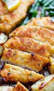 Crispy Sheet Pan Lemon Parmesan Garlic Chicken Veggies Milanese Http Cafedelites Com Chicken Recipes Recipes Poultry Recipes