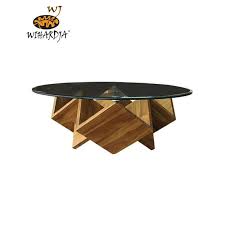 The top is flatted, sanded and polished while the sides are left to its original form. Unique Geometric Solid Teak Wood Edina Coffee Table Glass Top Living Room Reception Shopee Singapore