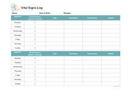 Vital Signs Log Template In Word And Pdf Formats