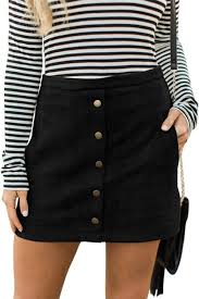 Black A Line Mini Skirt Outfit Meyeeka Women S Button Front Faux Suede High Waist A Line Mini Skirt With Pocket Mini Skirts A Line Skirt Outfits A Line Mini Skirt