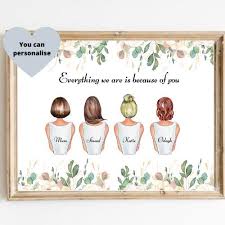 Personalised Mother And Daughter Print Mothers Day Gift Custom Portrait Print Changeable In 2020 Family Keepsake Gifts Custom Family Portrait Personalized Mothers