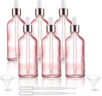 6 Pcs,3.4 Oz Pink Glass Dropper Bottle for Essential Oils,Empty Glass  Massage Oil Bottle Holder With Glass Reagent Pipette,Aromatherapy Perfume  Travel ...