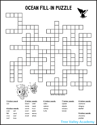 Printable word search puzzles covering a variety of topics, each containing a hidden message. Ocean Themed Fill In Puzzle For Kids Tree Valley Academy