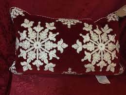 Oblong turquoise stitched patterned pillow. Envogue Holiday 14 X 24 Red Velvet Pillow With White Silver Snowflakes Nwt Envogueholiday Velvet Pillows Pillows Christmas Pillows