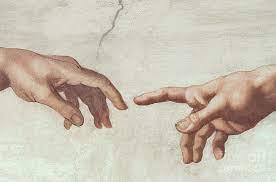 Fresco shows god reaching out to man. Hands Of God And Adam By Michelangelo Painting By Michelangelo Buonarroti