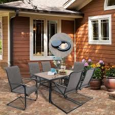 Round patio dining set with umbrella hole. Metal Patio Dining Set With 60 X37 Table With Umbrella Hole 6 Sling Motion Chairs Captiva Designs Target